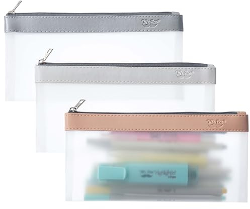 Mr. Pen - Estuche transparente para lápices, 8.5 x 4.25 pulgadas, paquete de 3, material de TPU duradero, bolsas medianas resistentes al agua con cremallera suave, bolsa transparente multiusos para