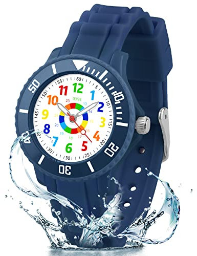 DTKID Montre Enfant Garçons,Filles, Montre pour Enfant avec Cadran Tournant, Étanche 30 M, Mode 12/24 Heures, Adaptée Aux Enfants De 4 À 15 Ans