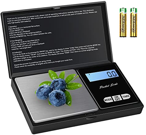 Skaaisont Digital Scales 1000×0.1g Kitchen Pocket Scales with 7 units Jewellery Scales with Back-lit LCD Display and Tara Function, Available for Kitchen, Coffee, Jewellery (2 batteries included)