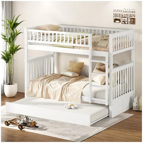 Sapgaks Literas Juveniles con Cama Nido,se transforma en Dos Camas de 90 x 200 cm, Camas funcionales, Cama Infantil 90 x 200 cm, Camas Convertibles,Blanco