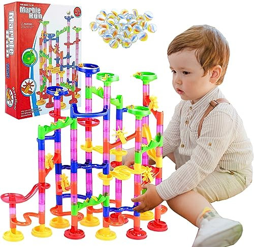 Koolbitz Marble Run Toy Set 105 PCs Colorful Track Interlocking Stacking with 30 Marbles DIY Construction Game for Kids Ages 3+ Educational STEM DIY Learning Toy Creative Play for Indoor & Outdoor
