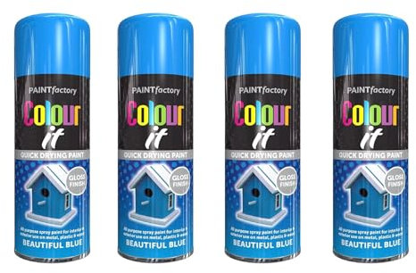DIOXSTAR Blue Spray Paint, 250ml (4 PCS), Gloss Finish, Quick Drying, All Purpose for Metal, Wood, Plastic, Interior & Exterior Use