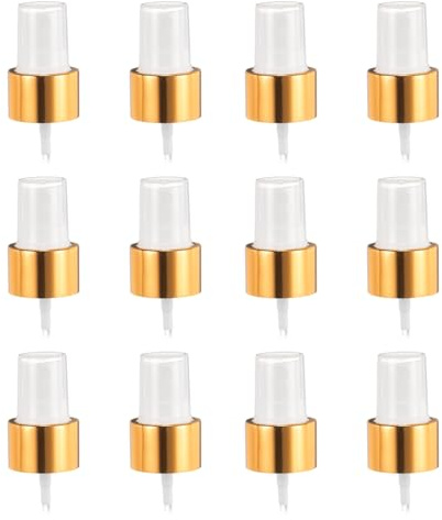 sourcing map 12 Stück goldweißer Sprühdeckel, 24/410 feiner Sprühnebel, wiederverwendbar, Ersatz-Sprühflasche, Pumpe, Kunststoffaufsatz für ätherisches Öl, Haar- und Körpersprays