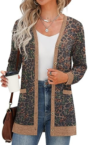 GRECERELLE Damblazer, med öppen framsida, cardigan med 3/4-ärmar, figurnära jacka, för vardag och kontor, kort blazer, Leopardsvart, L
