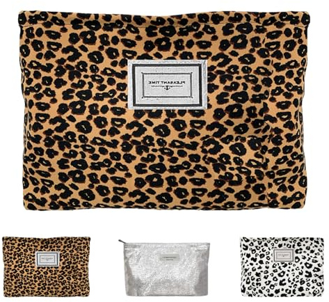 AUNGCSHE Trousse Maquillage Femme, Pochette Tissu, Grande Trousse de Toilette Femme, Voyage, Quotidien, Léopard Brun