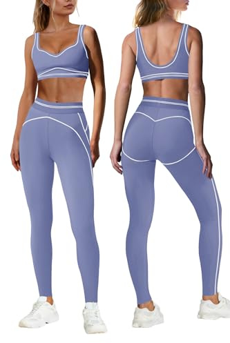 Nirovien Gym Outfits for Women Sports Bras and Leggings Sets for Womens Workout Sets Yoga Ballet Gym Outfits(Lavender Purple,M)