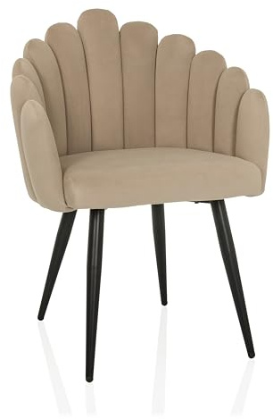 hjh LIVING Polsterstuhl mit Rückenlehne in Muschelform SCALLORE Samt Esszimmerstuhl Muschelsessel gepolstert mit Metallbeine (Beige)