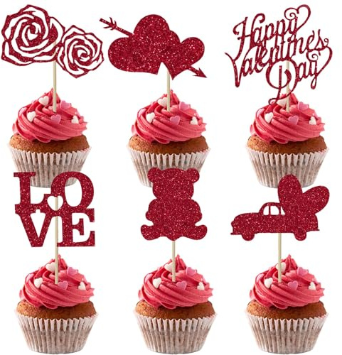 24 Piezas Adornos Para Magdalenas Para El Día De San Valentín,Decoración De Pasteles Temáticos Del Día De San Valentín,Decoración Para Cupcakes De Corazónpara,Despedidas Soltera,Fiestas De Cumpleaños