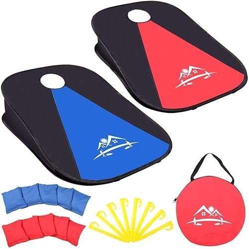 NZQXJXZ Cornhole Spiel Outdoor, Tragbar & Zusammenklappbar, Cornhole Toss Set mit 10 Sandsäckchen und Tragetasche für Erwachsene, Familie, Garten, Rasen, Strand, Camping