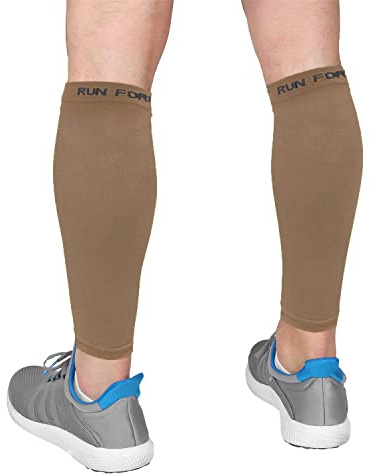 Run Forever Calf Compression Sleeves for Men and Women - Leg Compression Sleeve - Footless Compression Socks for runners, Beige, Large
