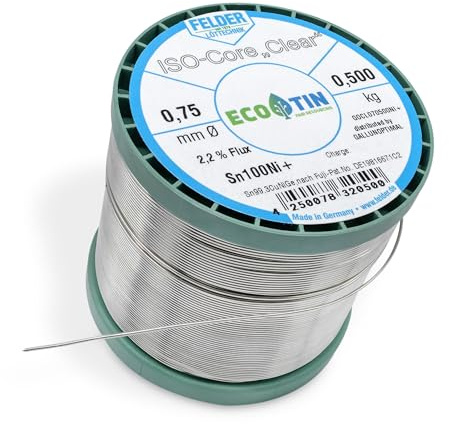 Felder Lötzinn ISO-Core Lötdraht Clear Sn100Ni+ Sn99,3CuNiGe (0,7 mm auf 500 g)