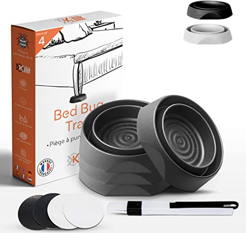 KALIGEN Trampa Chinches de Cama [Kit de 4] Negro - Interceptor Anti Chinches Profesional - Proteccion Cama Ecologico Sin Pesticidas