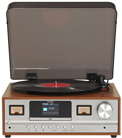 Equipo de música Denver MRD-52LIGHTWOOD. Radio FM y Dab+. Tocadiscos y Reproductor de CD. Conexión Bluetooth. Carcasa de Madera