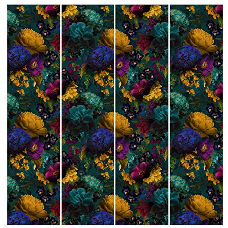 Schiebegardinen Set Gelbe Blüten mit Blauen Blumen vor Türkis 4 Flächenvorhänge 250 x 240cm Ohne Aufhängung