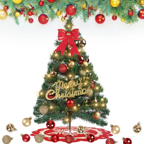 Mini Alberi di Natale,GEDEGOOK 60CM Albero di natale piccolo,Alberi per Fai Te Home Decor,Mini alberi Natale artificiali,Finte Piccolo Alberelli con Con 29 Pezzi Ornamenti Natalizi