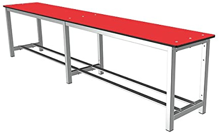 Megablok Banco Vestuario Desmontado. Estructura Metálica Gris - Asiento Fenólico Rojo. Dim: 480 mm x 2000 mm x 340 mm