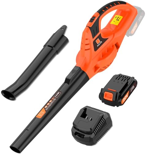 Leisch Life 21V Leaf Blower Cordless | Handheld Electric Lightweight Blower with 2.0Ah Rechargeable Battery & Fast Charger | Adjustable Speeds, Portable Design for Lawn, Patio, Yard, Sidewalk Cleaning