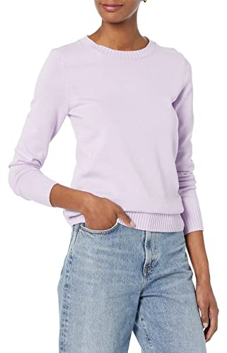Amazon Essentials Women's Crewneck Sweater, 100% Cotton, Pastel Lilac, Medium, Plus Size Available