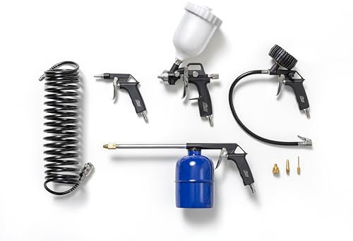 Kit de accesorios FIAC de 8 piezas para compresor, que incluye pistola de inflado, 3 boquillas adaptadoras y manguera, pistola de soplado, pistola de lavado, pistola de pintura