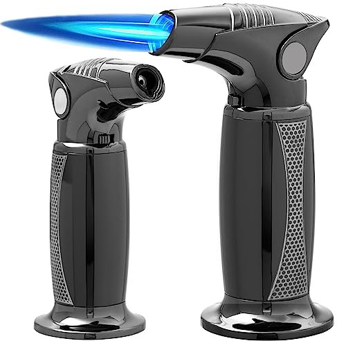 Torcia ricaricabile in butano – Torcia a micro soffiaggio ad alte prestazioni con fiamma regolabile, serratura di sicurezza e design antivento per casa e cucina (gas non incluso)