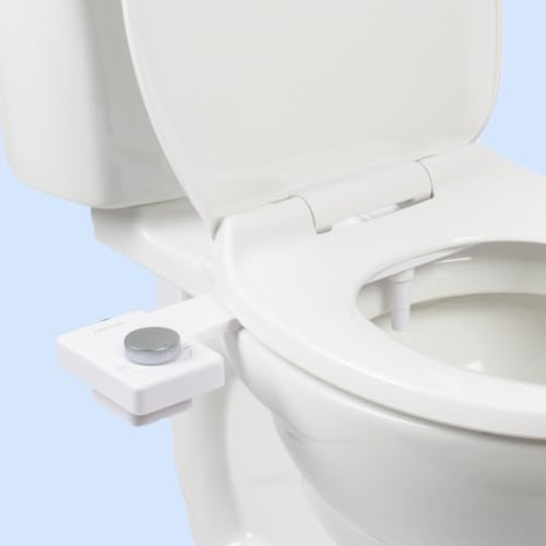 TUSHY Fresh Cool Water Bidet: Ultra Slim Toilet Seat Attachment (Non-Electric Self-Cleaning Hygienic Nozzle) Easy DIY Install <10 Min | Adjustable Water Pressure Control, Silver Knob