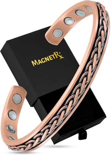 MagnetRX® Pulsera magnética – Brazalete de cobre puro eficaz para hombres y mujeres – Ajustable con incrustaciones de horno