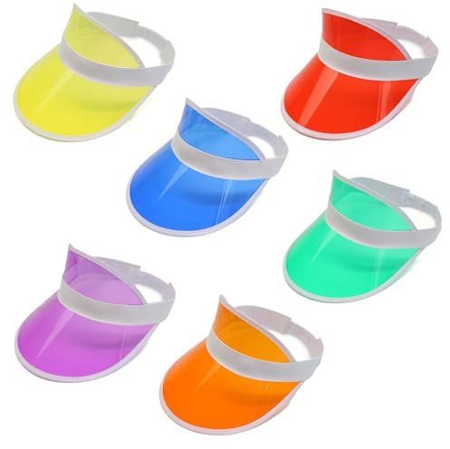 KAYSENSUK 6 Stück Sonnenvisier, Sonnenhut, Sonnenhut Unisex, Transparente Kunststoff-Sonnenblende 80er Jahre Sonnenvisier Poker Beach Party Sonnenvisiere für Golf, Tennis and Pokerpartys
