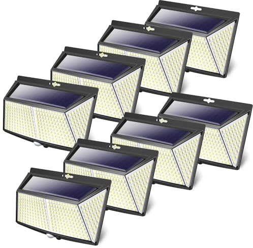 LOTMOS 8 Stücke Solarlampen für Außen mit Bewegungsmelder, 308 LED 3 Modi 270° Solar Aussenleuchte mit Bewegungsmelder Aussen, IP65 Wasserdichte Solarleuchten für Wandleuchte Wand Post Pathway Garten