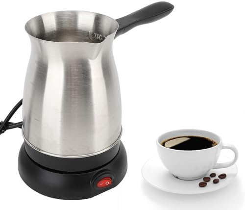 Electric Turkish Coffee Maker Machine, 600ML Stainless Steel Greek Turkish Coffee Pot with Anti Scald Handle, Heating Tea Maker Kettle for Arabic Tea Milk