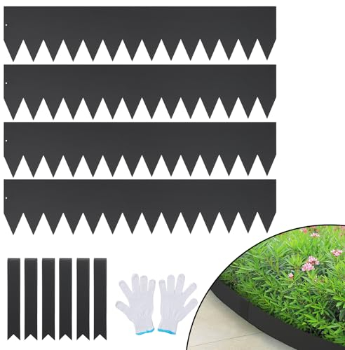 VEVOR Bordura de Acero 101,6x20,3 cm Borde para Césped 4 Piezas Valla Delimitadora de Bordes con 6 Clips de Fijación Borde Limitador de Jardín Flexible para Jardines, Senderos, Patios, Césped, Negro