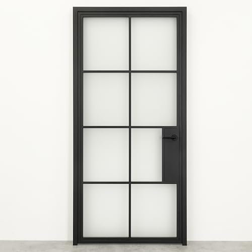 SEART Innentüren mit zarge komplett Innentüren mit glas Türen mit Schlüsselschloss für Flur, Büro, Bad Innentüren türdrücker Akron (Milchglas, links) 80x200 cm