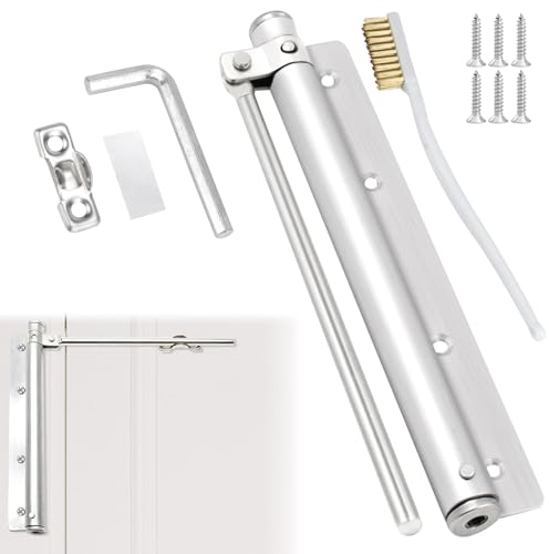 QGGTQG Ferme-porte automatique en acier inoxydable - Ferme-porte léger réglable avec brosse métallique pour portes intérieures, extérieures, portails de jardin