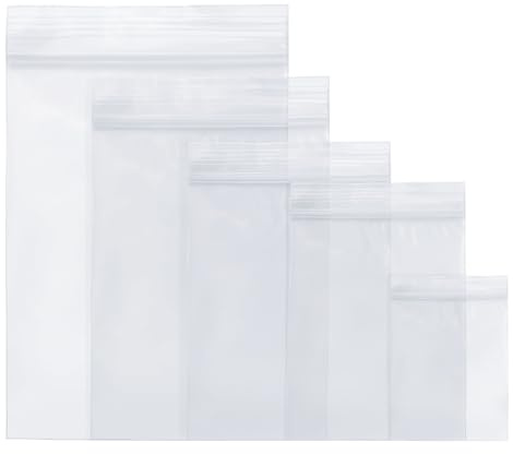 Baxcdyswe 500 stycken blixtlåspåsar, 5 storlekar tryckförslutande plastpåsar, dragkedja ziplock, återförslutningsbara påsar, förpackningspåsar polypåse, förseglad dragkedja, tryckförslutningspåse