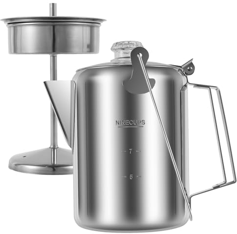 BAODBF Cafetiere - Cafetera de prensa francesa de acero inoxidable para 9 tazas, prensa de café, percolador de café, cafetería de acero inoxidable para oficina en casa y camping