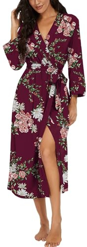 PrinStory Vestaglia da Donna, Accappatoio Leggero con Maniche a 3/4, Kimono con Scollo a V, Robe, Biancheria da Notte Lunga, L