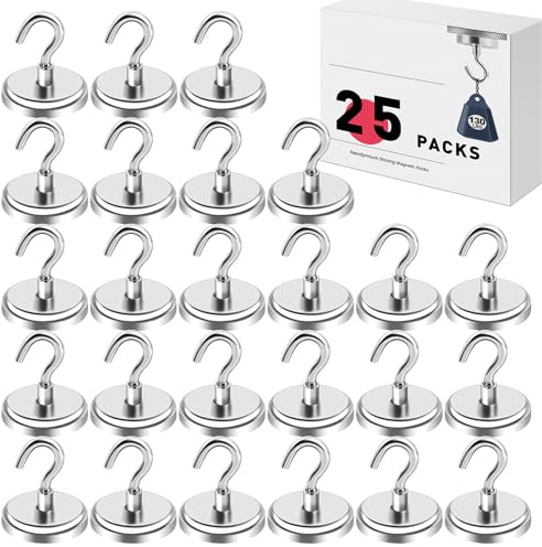 LOVIMAG Magnetic Hooks for Cruise Cabins, 130lbs Magnets Hooks for Classroom Must Haves, Strong Magnets with Hooks for Hanging, Neodymium Magnet Hooks for Fridge, Ceiling, Locker, Travel-25 Pcs