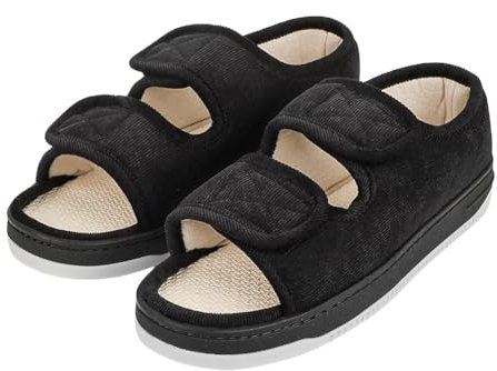 LONTG Sandalen für Breite Füße Hausschuhe Damen Herren Schuhe Diabetiker Weit Offene Verbandschuhe rutschfest Breite Hausschuhe Atmungsaktiv Orthopädische Schuhe Verstellbare Weiche Senioren Sandalen