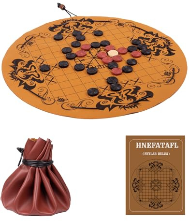 Hnefatafl- Juego de ajedrez vikingo, juego tradicional de estrategia de mesa para dos jugadores, tapete de juego de cuero, diseño de cordón, fácil de almacenar y viajar