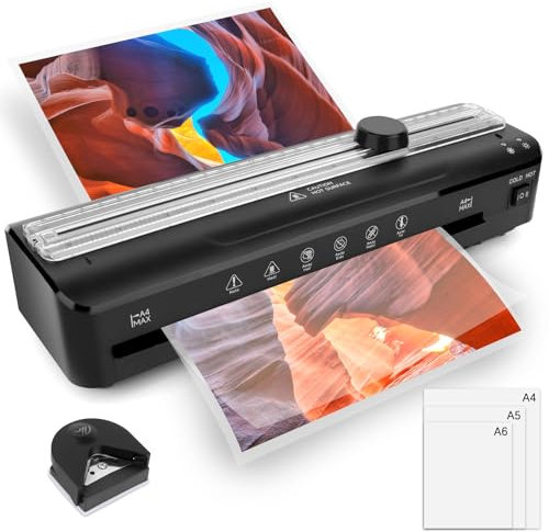 Laminiergerät A4 Laminiermaschine mit Laminierfolien 15 Stück für A4 A5 A6, Thermolaminiergerät & Kaltlaminiergerät mit Eckenabrunder, Laminiergerät für A4 A5 A6 Büro, Schule Heimgebrauch