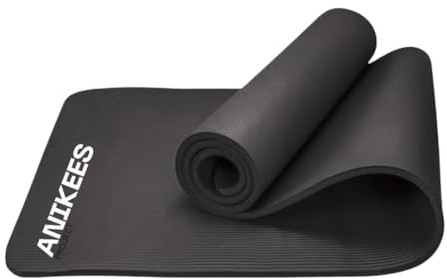 ANIKEES Extra Thick Yoga Mat, 183 x 60 cm, Multi-Purpose, NBR Foam Exercise mat, For Yoga, Pilates stre,tching, resistance work outs (Black)