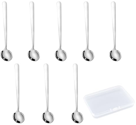 ​​8 Pcs Mini Spoons – Tiny Spoon & Small Spoon Set for Spice Jars, Tea/Coffee/Baking, Stainless Steel Spice Spoons with Portable Storage Box (9cm, Food-Grade & Rust-Resistant)​