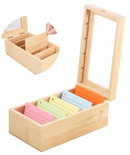 Huiguli Index Card Holder, Wooden Card Organizer with Detachable 5 Slots, Recipe Box with Dividers, Flash Card Holder for Office, School, Home