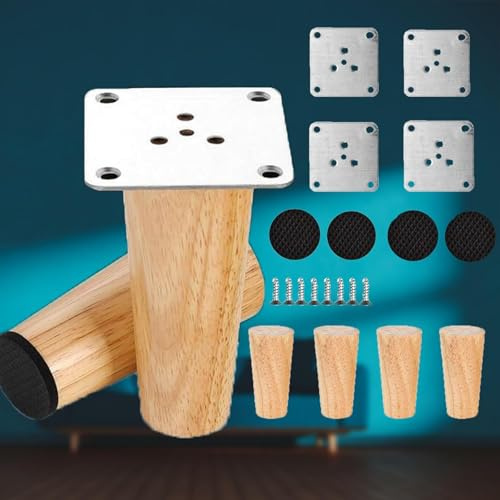 YIPUETERNITY 4pcs Piernas de Muebles, 6cm Pies Muebles de Reemplazo Madera Tener Almohadilla Antideslizante, Tornillos y Placas de Montaje para Sillas, Armarios, Camas,Mesa Madera