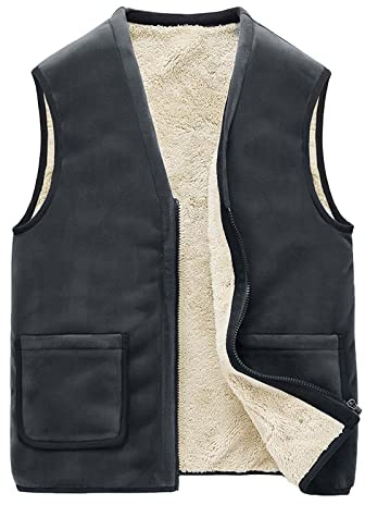 Generisch Gilet da uomo in pelliccia di agnello, elegante giacca invernale come cappotto per le mezze stagioni, con fodera interna in morbida pelliccia, design senza tempo, per uomo, grigio., XL
