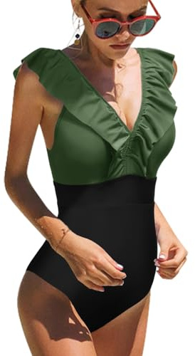 heekpek Maillot de Bain 1 Pièce Femme Ensembles Col V Monokini Sexy Amincissant Sexy Bikini Imprimé Vetement de Plage Bikini Vintage Maillot de Bain Volant