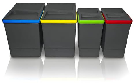 WUITOKI Contenedores de reciclaje de 2 x 15 l y 2 x 6 l, cubo de basura para cajón, color antracita, ahorro de espacio interior, cestas de cocina