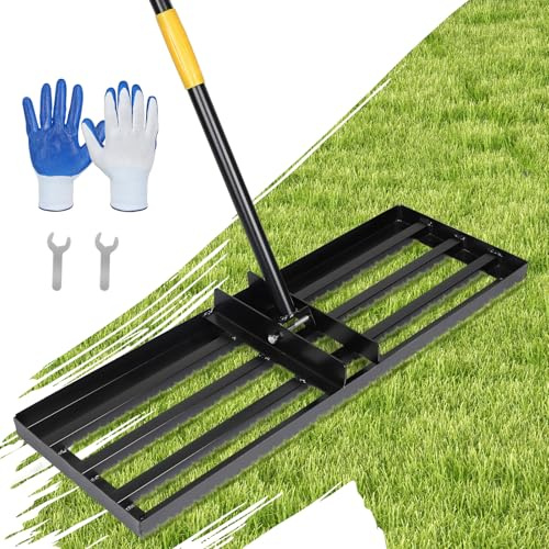 DBREAKS Rastrello Livellatore per Prato, 75 x 26 x 182 cm, Livellatore Prato in Acciaio inox, Rastrello per livellamento del Prato con Barra Regolabile e Manico in Antiscivolo, per Patii, Giardini