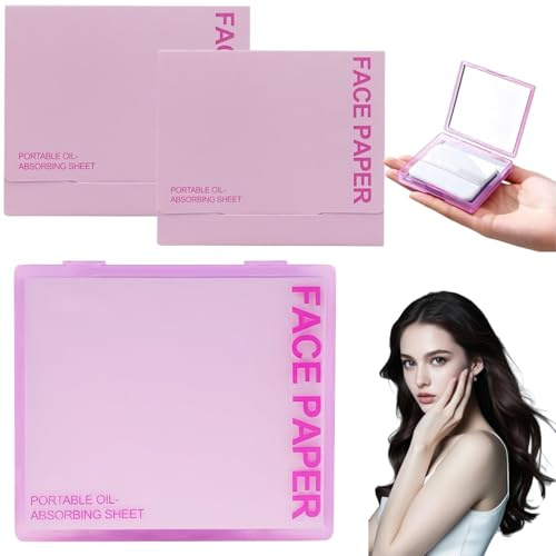 300PCS Blotting Paper for Oily Skin,Sheets Oil Blotting Paper,Oil Absorbing Sheets for Face,Facial Blotting Paper with Mirror Case & Powder Self Adhesive Puff,High Absorbency Facial Oil Blotting Paper