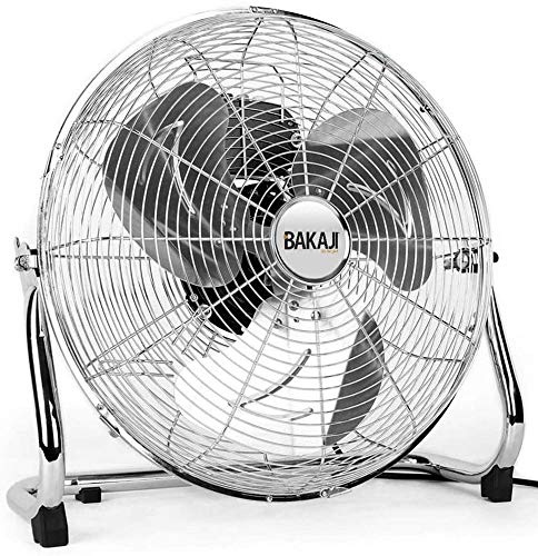 BAKAJI Ventilatore Da Terra In Acciaio Con Pala da 45 cm Inclinabile Potente Motore a 3 Velocità, Testa rotabile con angolo di inclinazione fino a 100° (Pala 45 cm)