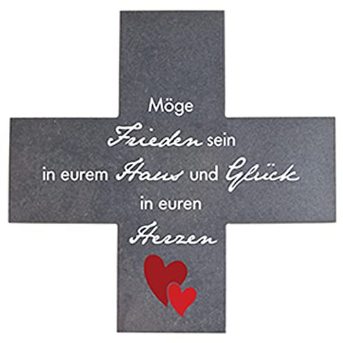 Fritz Cox Haussegen-Stein 'Möge Frieden' | 15x15x1 cm | made in Germany | mit stabilder Wandhalterung für Zuhause | schönes Geschenk zum Einzug